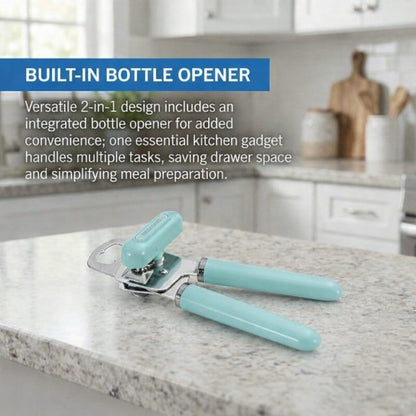 Manual Can Opener and Bottle Opener, High Carbon Stainless Steel Cutting Blade, Large Easy Turn Knob, Ergonomic Handles for Comfortable Grip, Dishwasher Safe Kitchen Gadget