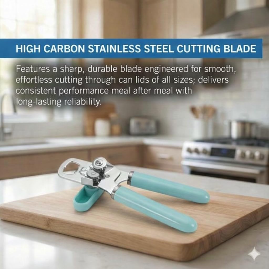 Manual Can Opener and Bottle Opener, High Carbon Stainless Steel Cutting Blade, Large Easy Turn Knob, Ergonomic Handles for Comfortable Grip, Dishwasher Safe Kitchen Gadget