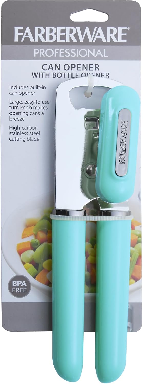 Manual Can Opener and Bottle Opener, High Carbon Stainless Steel Cutting Blade, Large Easy Turn Knob, Ergonomic Handles for Comfortable Grip, Dishwasher Safe Kitchen Gadget