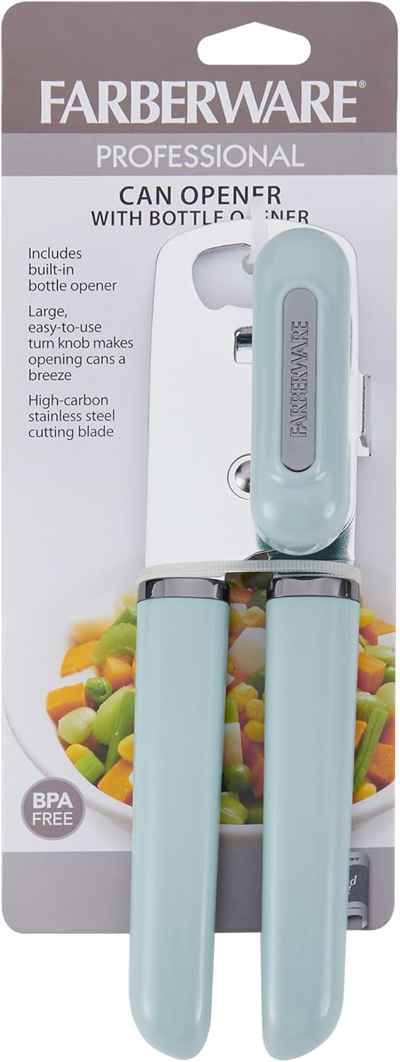 Manual Can Opener and Bottle Opener, High Carbon Stainless Steel Cutting Blade, Large Easy Turn Knob, Ergonomic Handles for Comfortable Grip, Dishwasher Safe Kitchen Gadget