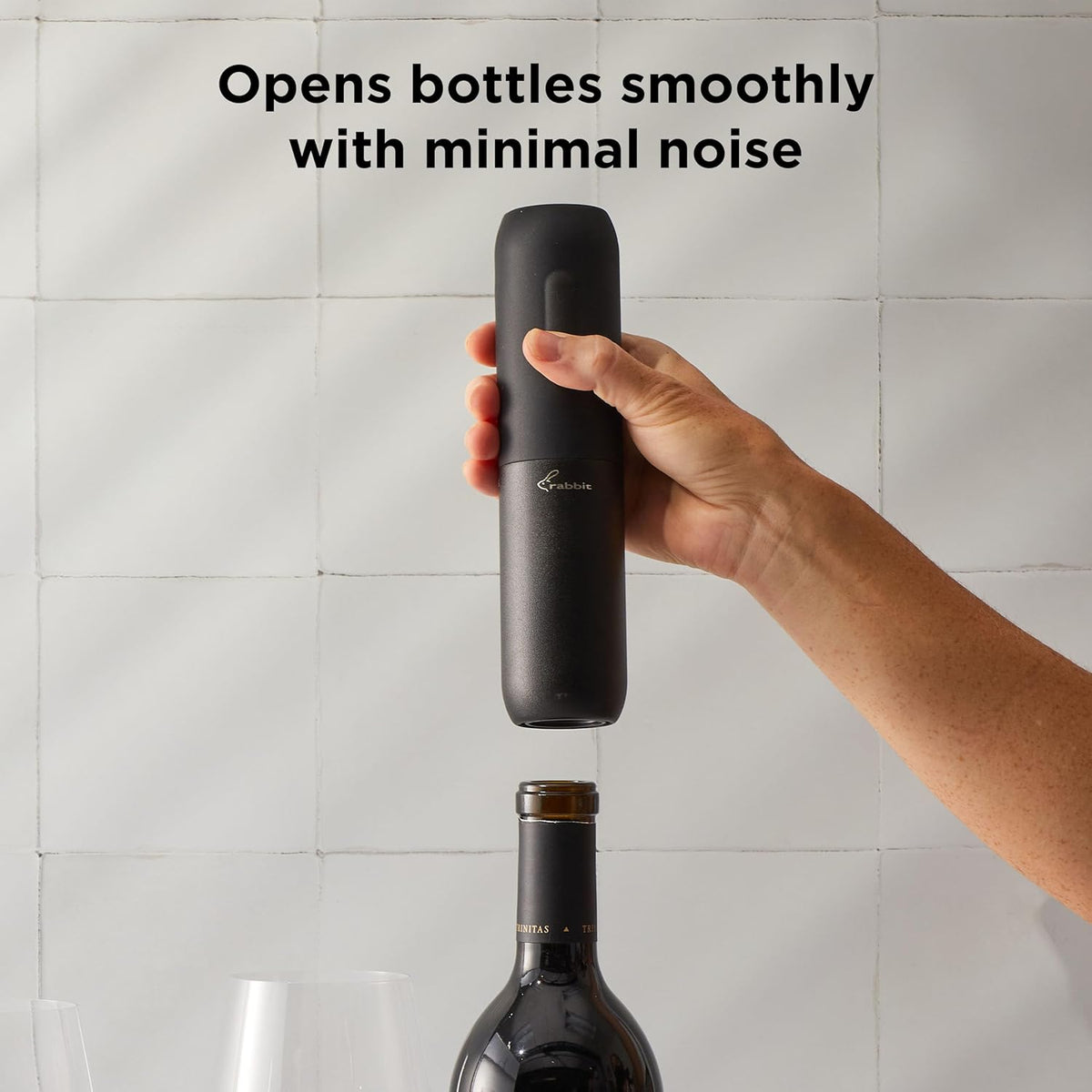 Electric Corkscrew Wine Opener - Push Button Automatic Bottle Opener, Compact Design, Opens Bottles Quietly, Stores Vertically or Horizontally