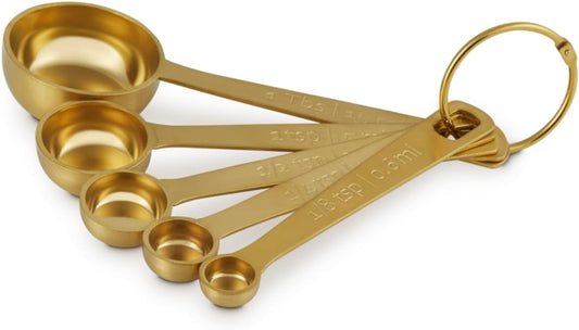 Stainless Steel Measuring Spoons, Gold Finish, Set of 5 | Set includes: 1/8, 1/4, 1/2 and 1 Tsps, and 1 Tb