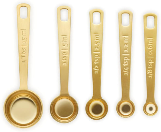 Stainless Steel Measuring Spoons, Gold Finish, Set of 5 | Set includes: 1/8, 1/4, 1/2 and 1 Tsps, and 1 Tb