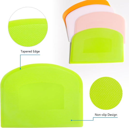 Dough Scraper 5 PCs PE Plastic Bench Scraper Flexible Bowl Scraper | Sculpting & Modeling Tools, BPA Free, Food-safe, Dough Cutter for Bread Cake Dough Fondant Icing White,Green,Orange,Pink,Blue