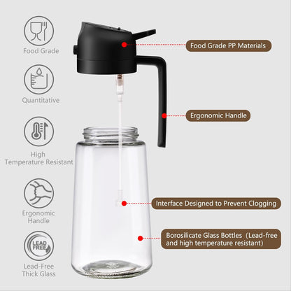 Olive Oil Sprayer for Cooking 16oz/470ml | Glass Oil Dispenser/Pour Bottle, Kitchen Accessories, Kitchen Gadgets for Air Fryer, Salad, BBQ, with Stickers (Black)