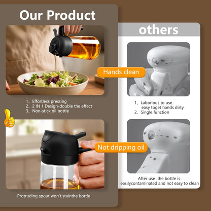 Olive Oil Sprayer for Cooking 16oz/470ml | Glass Oil Dispenser/Pour Bottle, Kitchen Accessories, Kitchen Gadgets for Air Fryer, Salad, BBQ, with Stickers (Black)