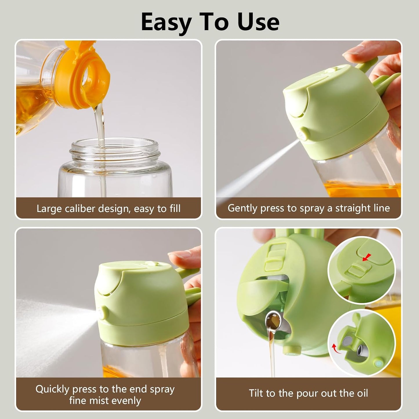 Olive Oil Sprayer for Cooking 16oz/470ml | Glass Oil Dispenser/Pour Bottle, Kitchen Accessories, Kitchen Gadgets for Air Fryer, Salad, BBQ, with Stickers (Black)