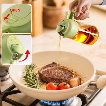 Olive Oil Sprayer for Cooking 16oz/470ml | Glass Oil Dispenser/Pour Bottle, Kitchen Accessories, Kitchen Gadgets for Air Fryer, Salad, BBQ, with Stickers (Black)