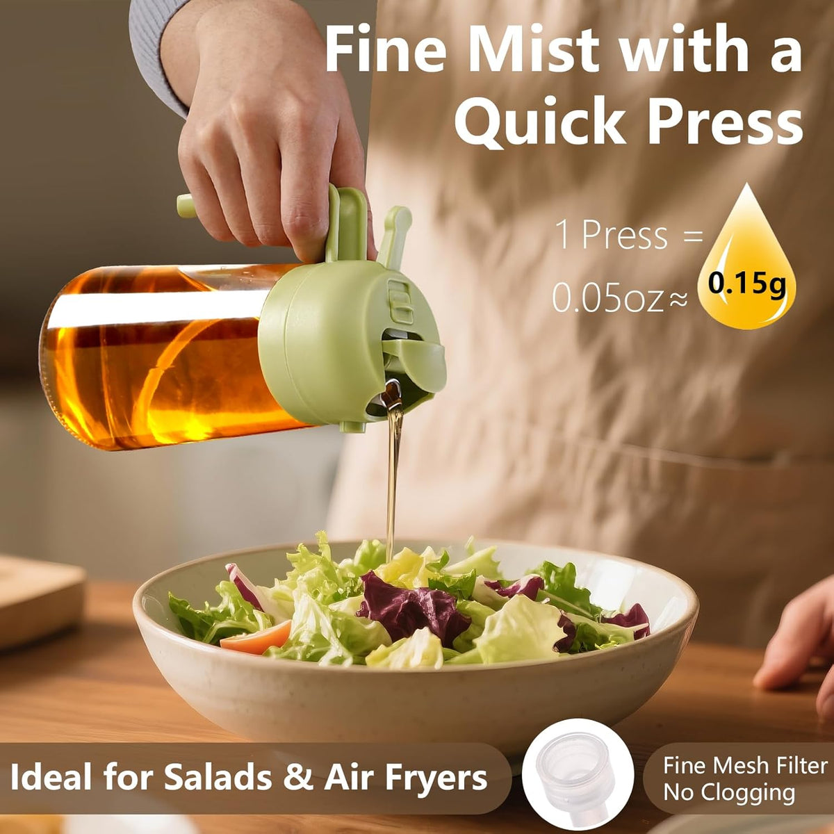 Olive Oil Sprayer for Cooking 16oz/470ml | Glass Oil Dispenser/Pour Bottle, Kitchen Accessories, Kitchen Gadgets for Air Fryer, Salad, BBQ, with Stickers (Black)
