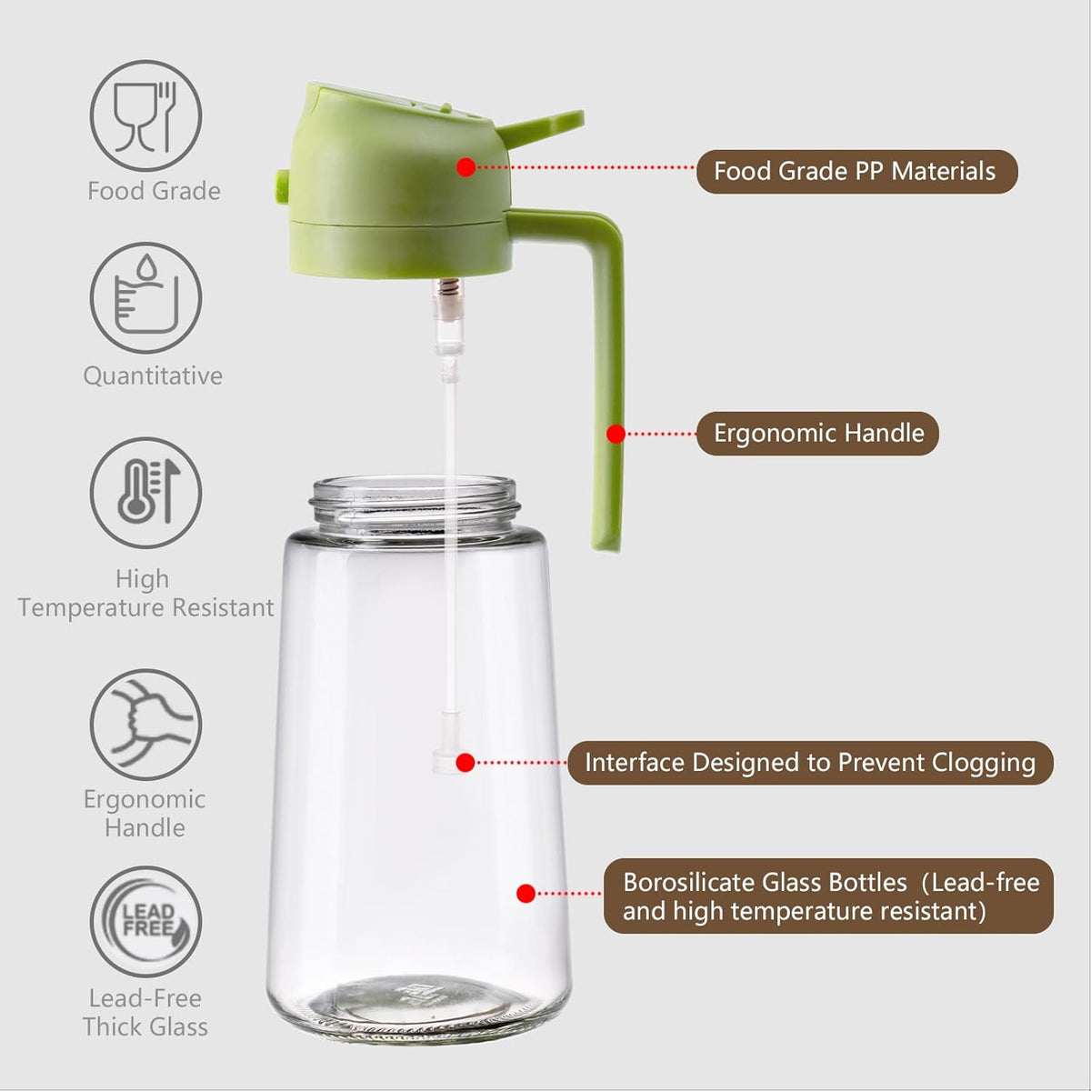 Olive Oil Sprayer for Cooking 16oz/470ml | Glass Oil Dispenser/Pour Bottle, Kitchen Accessories, Kitchen Gadgets for Air Fryer, Salad, BBQ, with Stickers (Black)