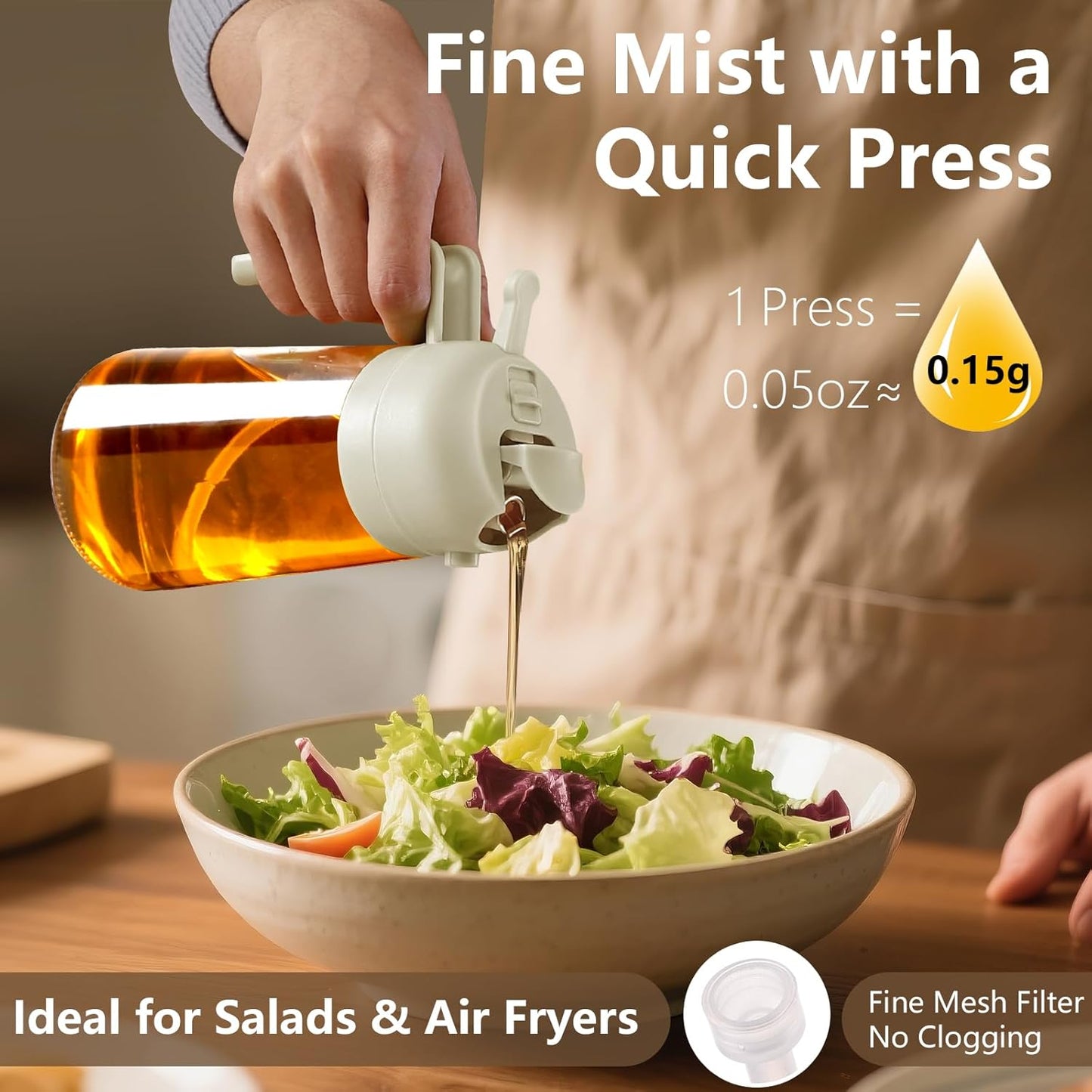 Olive Oil Sprayer for Cooking 16oz/470ml | Glass Oil Dispenser/Pour Bottle, Kitchen Accessories, Kitchen Gadgets for Air Fryer, Salad, BBQ, with Stickers (Black)