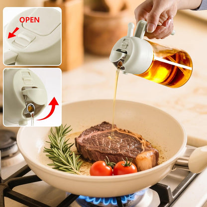 Olive Oil Sprayer for Cooking 16oz/470ml | Glass Oil Dispenser/Pour Bottle, Kitchen Accessories, Kitchen Gadgets for Air Fryer, Salad, BBQ, with Stickers (Black)
