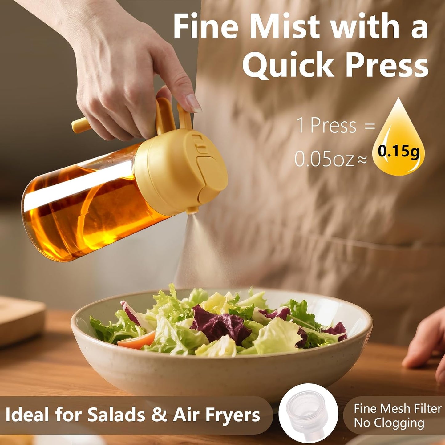 Olive Oil Sprayer for Cooking 16oz/470ml | Glass Oil Dispenser/Pour Bottle, Kitchen Accessories, Kitchen Gadgets for Air Fryer, Salad, BBQ, with Stickers (Black)