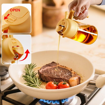 Olive Oil Sprayer for Cooking 16oz/470ml | Glass Oil Dispenser/Pour Bottle, Kitchen Accessories, Kitchen Gadgets for Air Fryer, Salad, BBQ, with Stickers (Black)