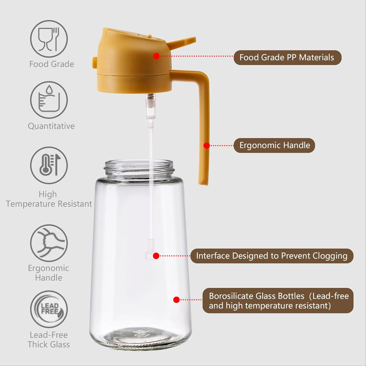 Olive Oil Sprayer for Cooking 16oz/470ml | Glass Oil Dispenser/Pour Bottle, Kitchen Accessories, Kitchen Gadgets for Air Fryer, Salad, BBQ, with Stickers (Black)