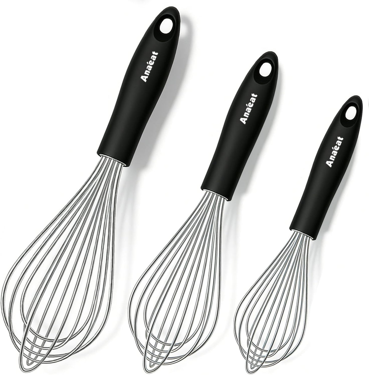 3 Packs Stainless Steel Whisk Set - Balloon Whisk, Thick Stainless Steel Wire ＆ Strong Handles, Egg Beater for Cooking, Blending, Whisking, Beating and Stirring (9"+11"+12")