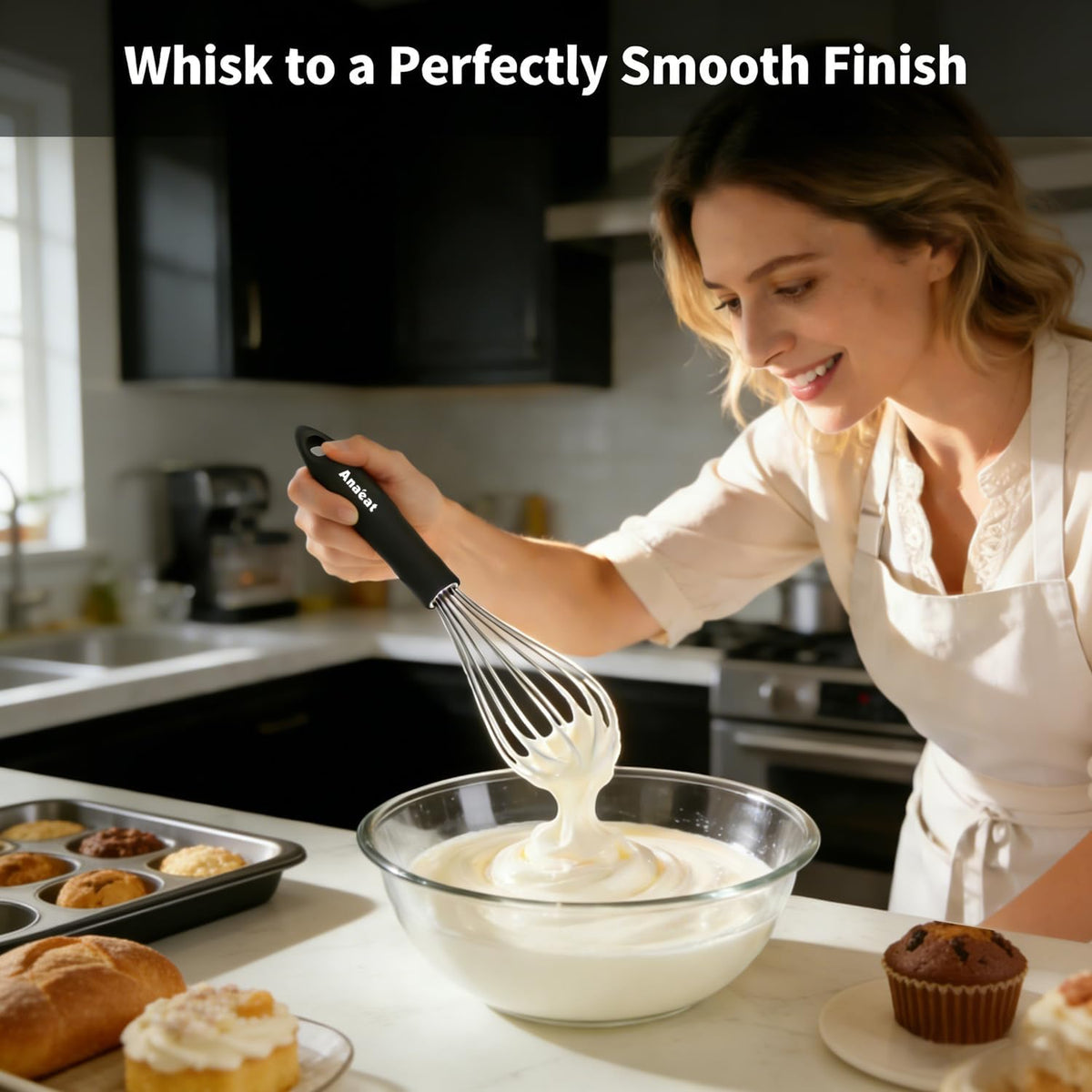 3 Packs Stainless Steel Whisk Set - Balloon Whisk, Thick Stainless Steel Wire ＆ Strong Handles, Egg Beater for Cooking, Blending, Whisking, Beating and Stirring (9"+11"+12")