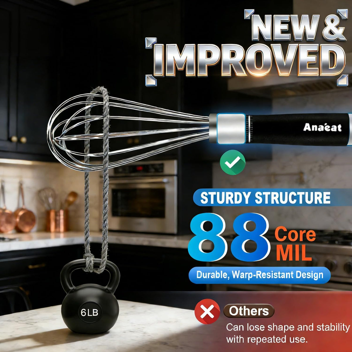 3 Packs Stainless Steel Whisk Set - Balloon Whisk, Thick Stainless Steel Wire ＆ Strong Handles, Egg Beater for Cooking, Blending, Whisking, Beating and Stirring (9"+11"+12")