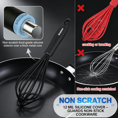 3 Packs Stainless Steel Whisk Set - Balloon Whisk, Thick Stainless Steel Wire ＆ Strong Handles, Egg Beater for Cooking, Blending, Whisking, Beating and Stirring (9"+11"+12")