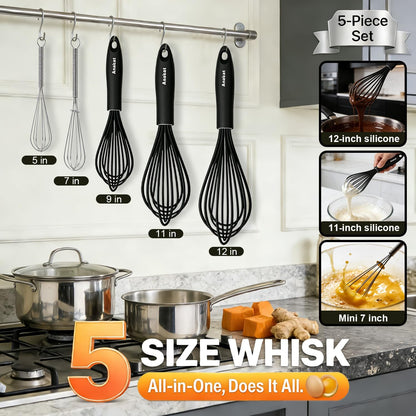 3 Packs Stainless Steel Whisk Set - Balloon Whisk, Thick Stainless Steel Wire ＆ Strong Handles, Egg Beater for Cooking, Blending, Whisking, Beating and Stirring (9"+11"+12")