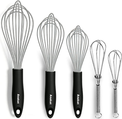 3 Packs Stainless Steel Whisk Set - Balloon Whisk, Thick Stainless Steel Wire ＆ Strong Handles, Egg Beater for Cooking, Blending, Whisking, Beating and Stirring (9"+11"+12")