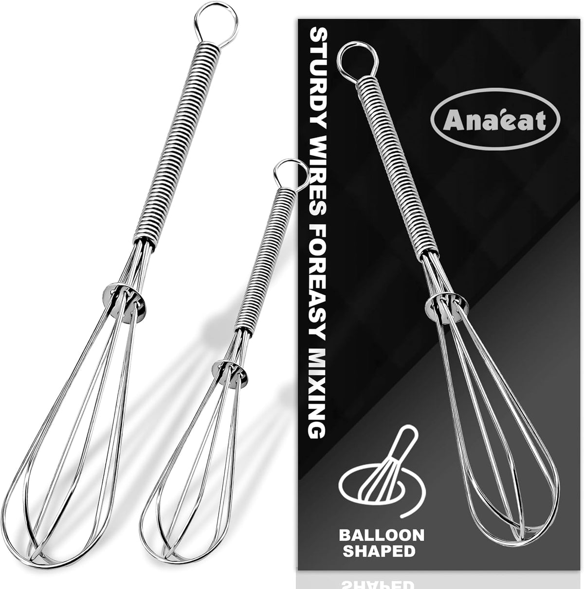 3 Packs Stainless Steel Whisk Set - Balloon Whisk, Thick Stainless Steel Wire ＆ Strong Handles, Egg Beater for Cooking, Blending, Whisking, Beating and Stirring (9"+11"+12")