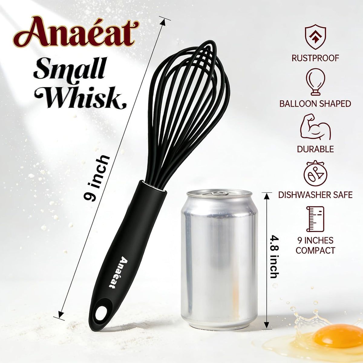 3 Packs Stainless Steel Whisk Set - Balloon Whisk, Thick Stainless Steel Wire ＆ Strong Handles, Egg Beater for Cooking, Blending, Whisking, Beating and Stirring (9"+11"+12")