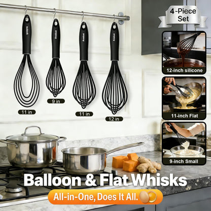 3 Packs Stainless Steel Whisk Set - Balloon Whisk, Thick Stainless Steel Wire ＆ Strong Handles, Egg Beater for Cooking, Blending, Whisking, Beating and Stirring (9"+11"+12")
