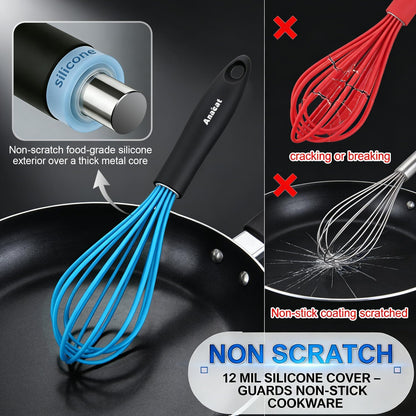 3 Packs Stainless Steel Whisk Set - Balloon Whisk, Thick Stainless Steel Wire ＆ Strong Handles, Egg Beater for Cooking, Blending, Whisking, Beating and Stirring (9"+11"+12")