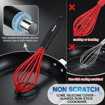 3 Packs Stainless Steel Whisk Set - Balloon Whisk, Thick Stainless Steel Wire ＆ Strong Handles, Egg Beater for Cooking, Blending, Whisking, Beating and Stirring (9"+11"+12")