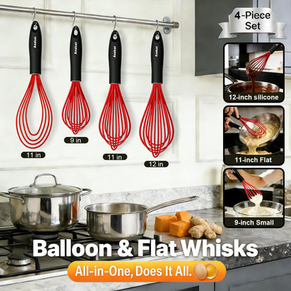 3 Packs Stainless Steel Whisk Set - Balloon Whisk, Thick Stainless Steel Wire ＆ Strong Handles, Egg Beater for Cooking, Blending, Whisking, Beating and Stirring (9"+11"+12")