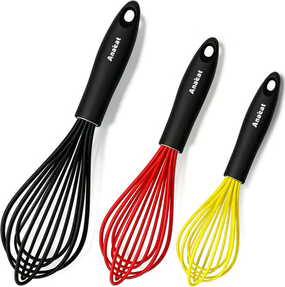 3 Packs Stainless Steel Whisk Set - Balloon Whisk, Thick Stainless Steel Wire ＆ Strong Handles, Egg Beater for Cooking, Blending, Whisking, Beating and Stirring (9"+11"+12")
