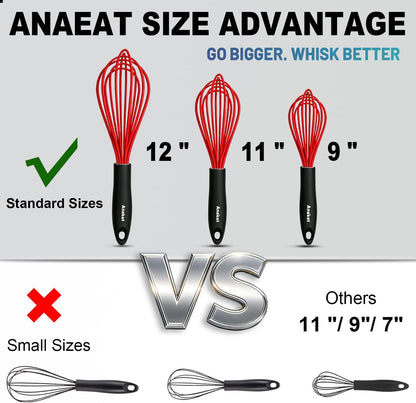3 Packs Stainless Steel Whisk Set - Balloon Whisk, Thick Stainless Steel Wire ＆ Strong Handles, Egg Beater for Cooking, Blending, Whisking, Beating and Stirring (9"+11"+12")