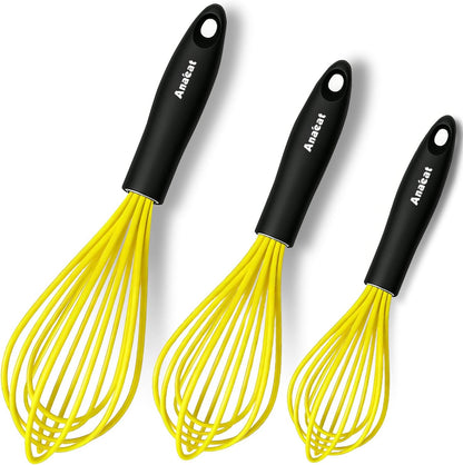 3 Packs Stainless Steel Whisk Set - Balloon Whisk, Thick Stainless Steel Wire ＆ Strong Handles, Egg Beater for Cooking, Blending, Whisking, Beating and Stirring (9"+11"+12")