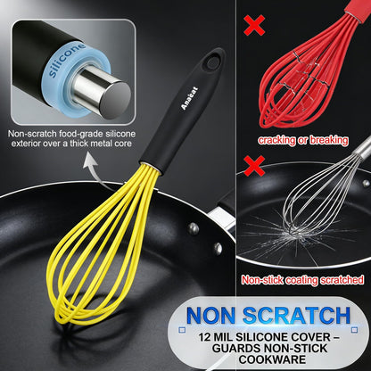 3 Packs Stainless Steel Whisk Set - Balloon Whisk, Thick Stainless Steel Wire ＆ Strong Handles, Egg Beater for Cooking, Blending, Whisking, Beating and Stirring (9"+11"+12")