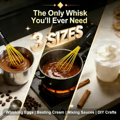 3 Packs Stainless Steel Whisk Set - Balloon Whisk, Thick Stainless Steel Wire ＆ Strong Handles, Egg Beater for Cooking, Blending, Whisking, Beating and Stirring (9"+11"+12")
