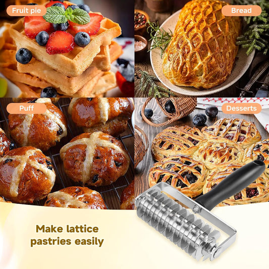 Pastry Lattice Roller Cutter - Stainless Steel Professional Dough Lattice