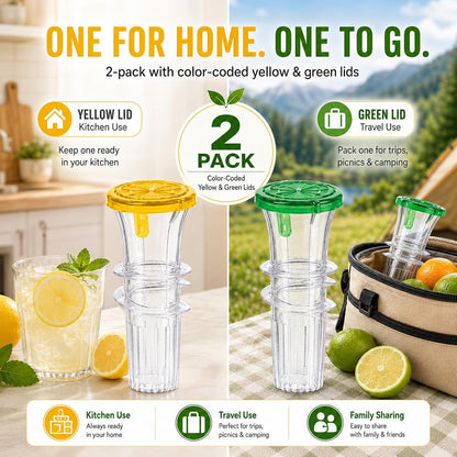 Lemon Squeezer, 2-Pack Screw Top Manual Juicer with Pour Spout - Handheld Citrus Press for Lime, Orange, Easy to Clean & Carry for Kitchen, Cocktails, Drinks, Outdoor