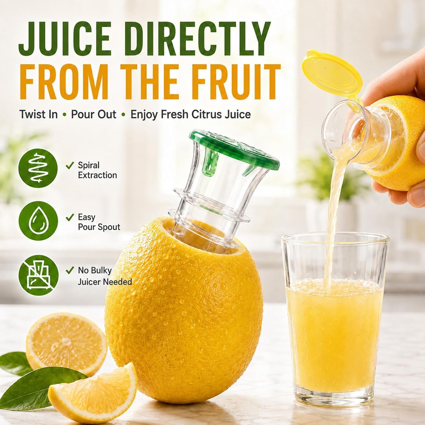 Lemon Squeezer, 2-Pack Screw Top Manual Juicer with Pour Spout - Handheld Citrus Press for Lime, Orange, Easy to Clean & Carry for Kitchen, Cocktails, Drinks, Outdoor