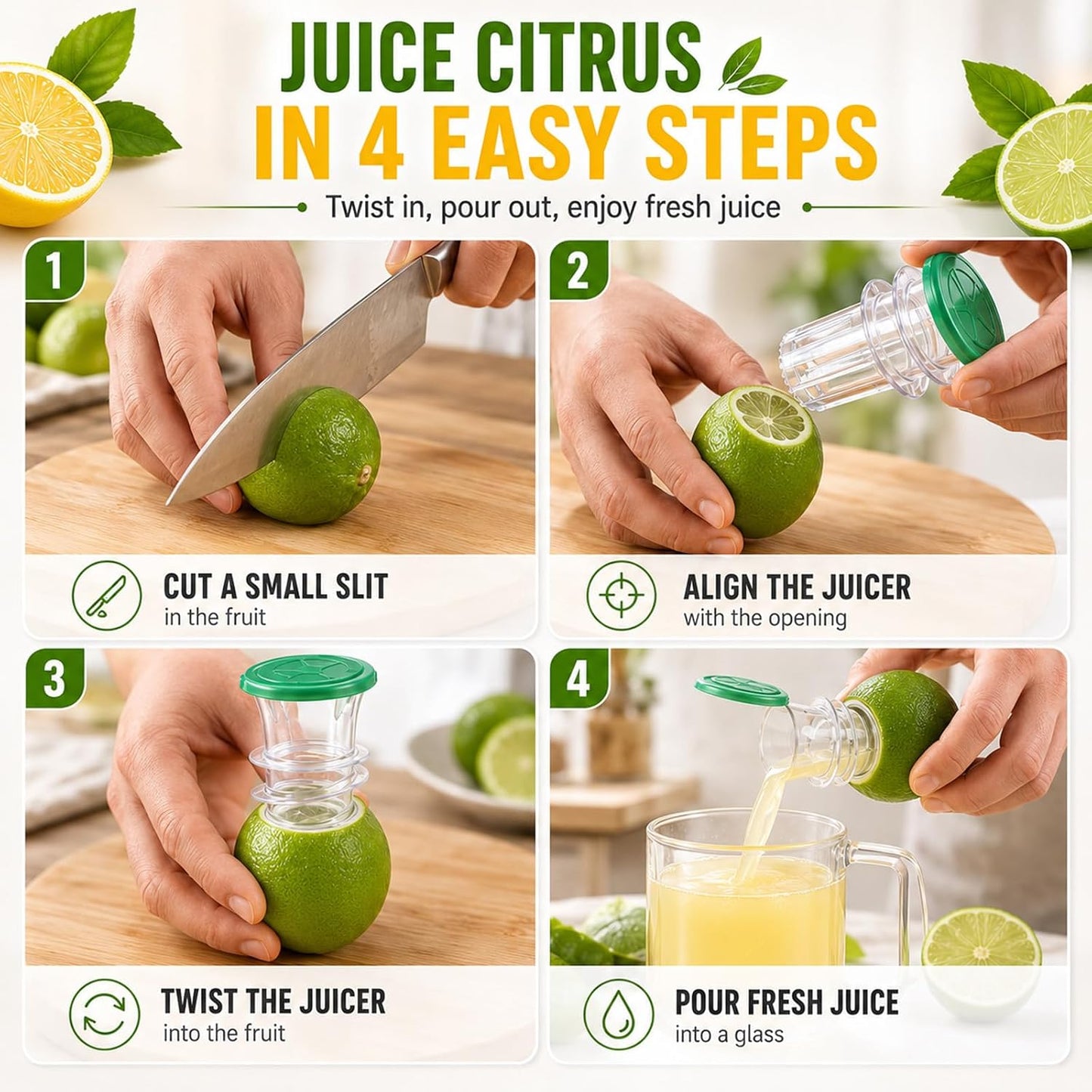 Lemon Squeezer, 2-Pack Screw Top Manual Juicer with Pour Spout - Handheld Citrus Press for Lime, Orange, Easy to Clean & Carry for Kitchen, Cocktails, Drinks, Outdoor