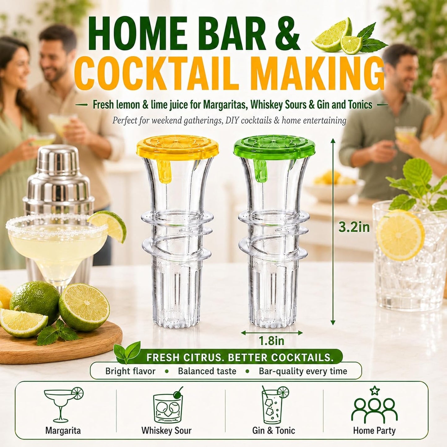 Lemon Squeezer, 2-Pack Screw Top Manual Juicer with Pour Spout - Handheld Citrus Press for Lime, Orange, Easy to Clean & Carry for Kitchen, Cocktails, Drinks, Outdoor