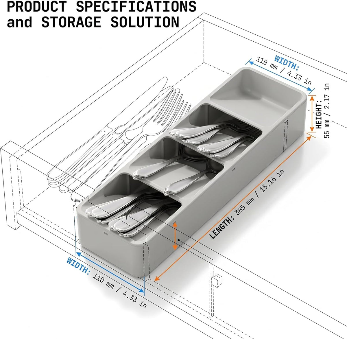 Silverware Organizer for Drawer - Utensil Drawer Organizer Compact Utensil Organizer Silverware Tray Cutlery Organizer Spoon Drawer Kitchen for Kitchen, Office, Bathroom, Living room