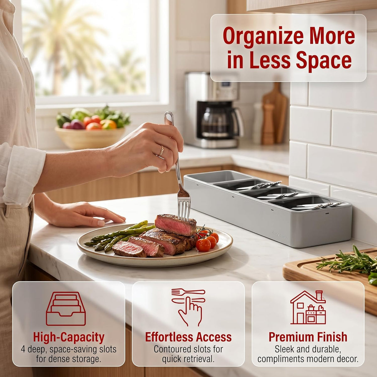 Silverware Organizer for Drawer - Utensil Drawer Organizer Compact Utensil Organizer Silverware Tray Cutlery Organizer Spoon Drawer Kitchen for Kitchen, Office, Bathroom, Living room