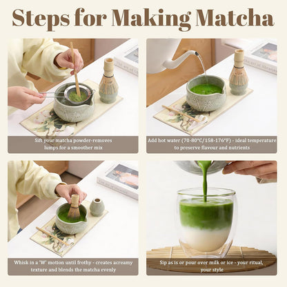9 Pcs Matcha Set,Matcha Whisk Set,Matcha Kit,Complete Matcha Kit with Matcha Bowl,Whisk & Holder, Spoon/Scoop & Rester,Sifter & Tea Towel,Gifts for Women with Greeting Card (Cherry Blossom)