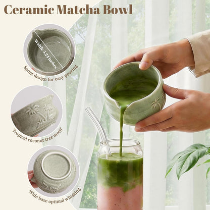 9 Pcs Matcha Set,Matcha Whisk Set,Matcha Kit,Complete Matcha Kit with Matcha Bowl,Whisk & Holder, Spoon/Scoop & Rester,Sifter & Tea Towel,Gifts for Women with Greeting Card (Cherry Blossom)