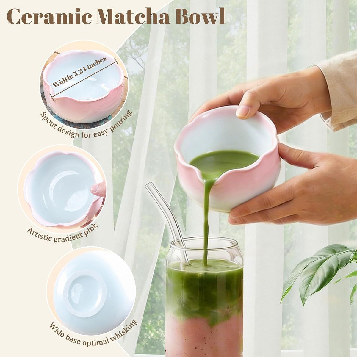 9 Pcs Matcha Set,Matcha Whisk Set,Matcha Kit,Complete Matcha Kit with Matcha Bowl,Whisk & Holder, Spoon/Scoop & Rester,Sifter & Tea Towel,Gifts for Women with Greeting Card (Cherry Blossom)