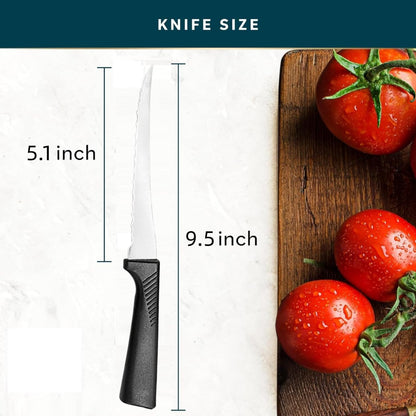 2Pack 5" Serrated Tomato Knife with Non-slip Handle - German Steel Blade Tomato Slicer| Ultra-Sharp Stainless Steel Kitchen Knives for Slicing Tomatoes, Onions & Soft Fruits | Dishwasher Safe