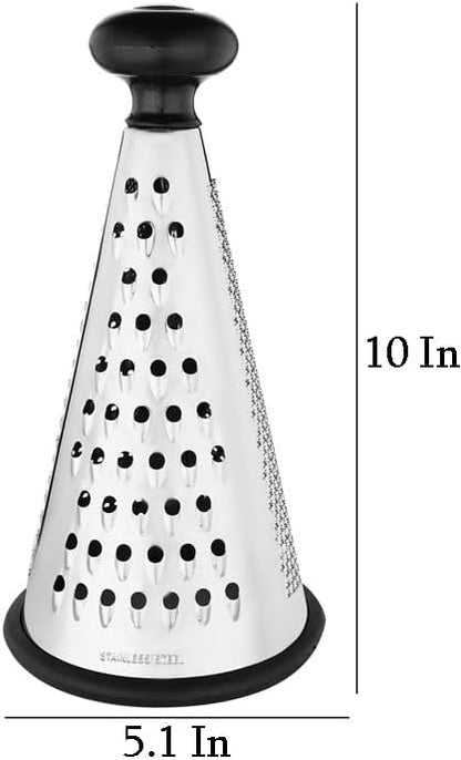 Cheese Grater, 3-Sided Stainless Steel Box Grater, 10 inch stainless steel conical planer kitchen tool, Ergonomic Rotary Grinder with Non-Slip Base Cheese, potato shreds, Ground into Minced Garlic