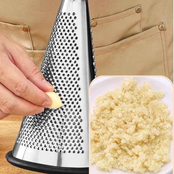 Cheese Grater, 3-Sided Stainless Steel Box Grater, 10 inch stainless steel conical planer kitchen tool, Ergonomic Rotary Grinder with Non-Slip Base Cheese, potato shreds, Ground into Minced Garlic