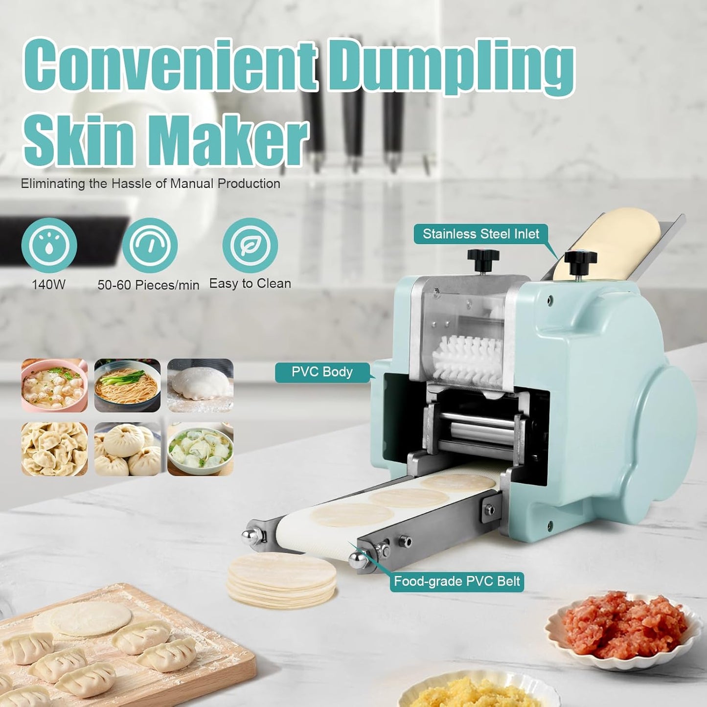 Electric Dumpling Wrappers Maker, 140W 110V Commmercial Automatic Dumpling Wrappers Maker Restuarant Dumpling Skin Processing Machine Round Mold Wonton Processing Equipment for Breakfast Street Shops
